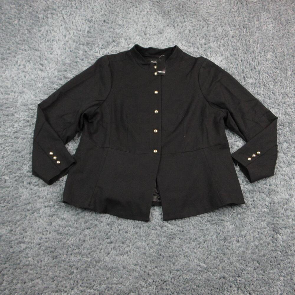 Torrid Jacket Womens 3X Black Ponte Peplum Lined Collared Buttons Mid-Length NWT
